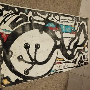 Wood block print on canvas